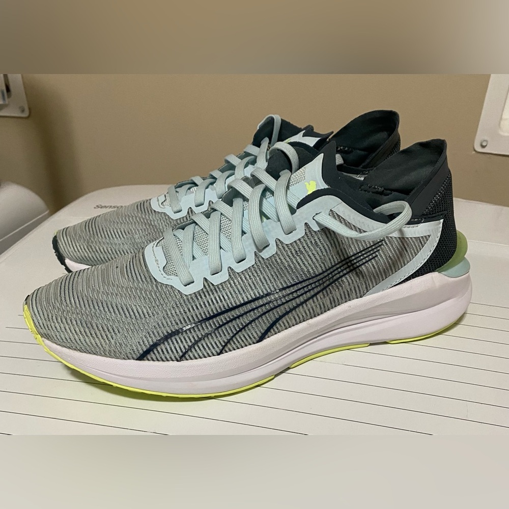 Puma Light Gray and Lime Athletic Sneakers